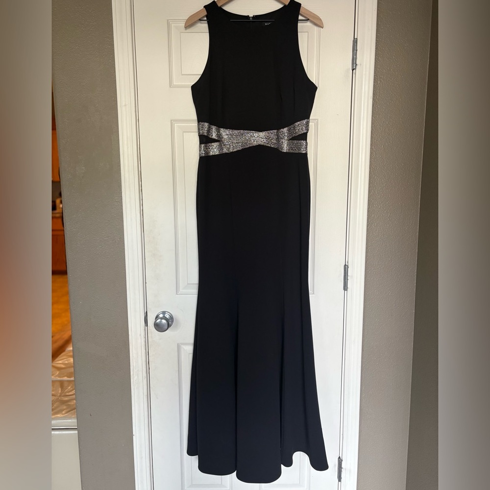 MARINA Black Maxi Dress with Silver Detailing